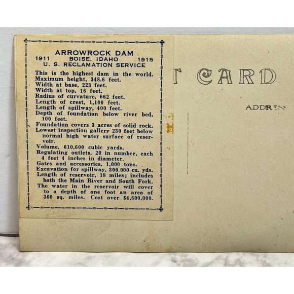 Postcard RPPC Arrowrock Dam Boise ID Idaho c1915 Reservoir Irrigation - Picture 6 of 6